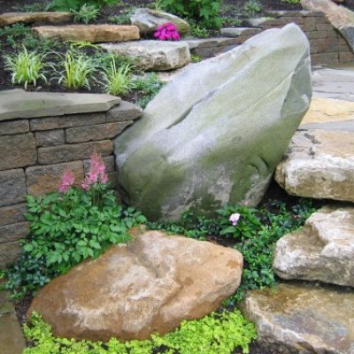 Wall built into 1 ton Granite Boulder