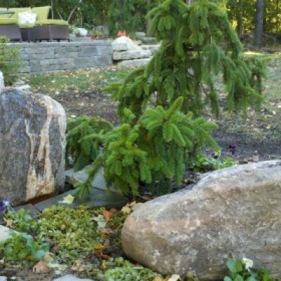 drilled granite bubbling boulder