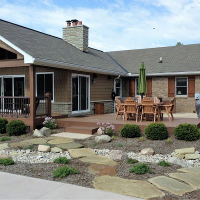 Landscape Design with Sandstone Walkway and Dry Creek Bed