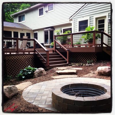 Concourse Pavor Patio Natrual Sandstone Steps Bedford Firepit