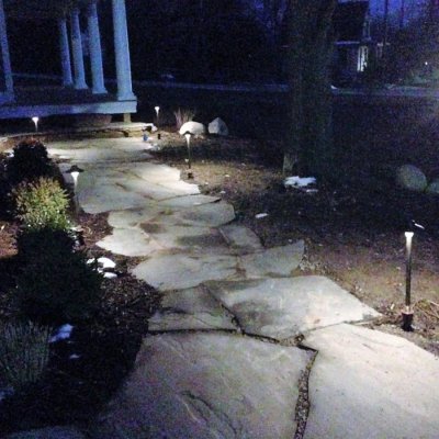 LED Lighting With Illregular Pennsylvania Blue Flagstone Walkway