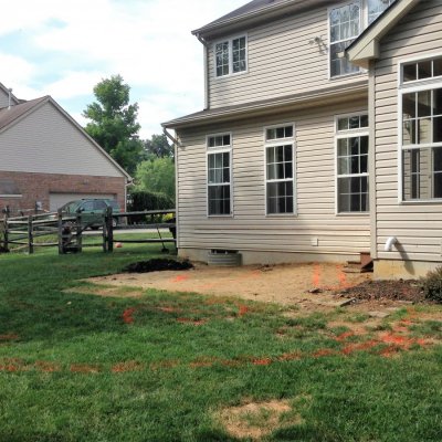 Before Travertine Patio Bellwood Wall With Cordovan Banding Travertine Caps Custom Firepit