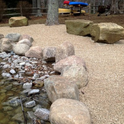 Brassfield Gravel Patio Custom Boulder Firepit