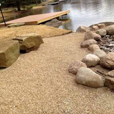 Brassfield Gravel Patio Custom Boulder Firepit