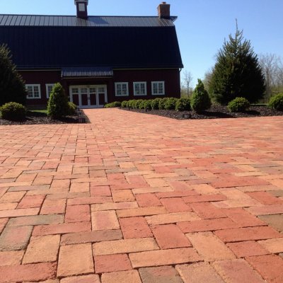 Brick Herringbone Parking Area Running Bond Walkway