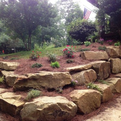 Stacked Sandstone Boulder Wall