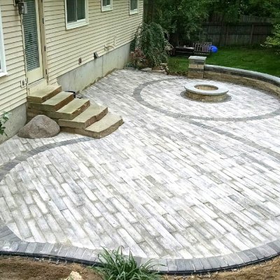 Paver patio, stone steps, firepit